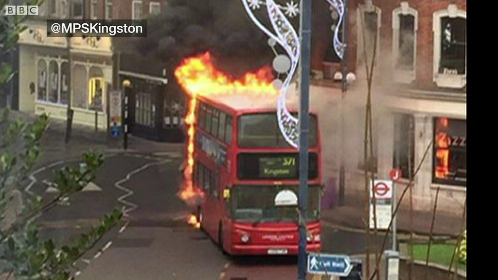 High street blaze on London bus in Kingston fought