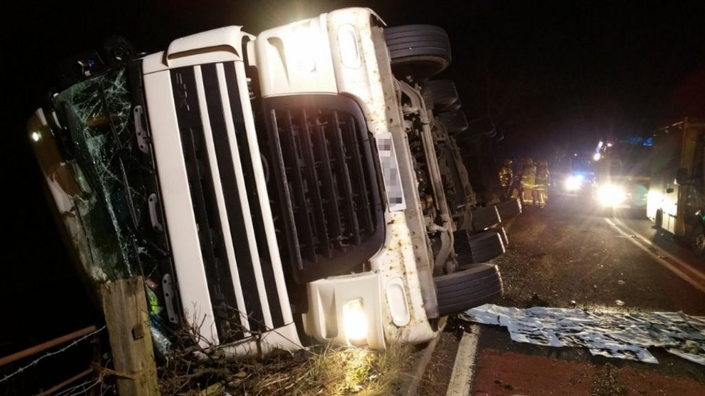 Lorry with 9,000 chickens overturns on A65 at Lupton