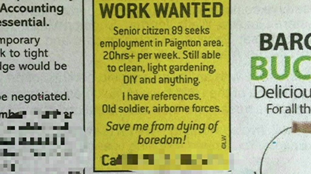 'Bored stiff' Devon pensioner, 89, seeks job