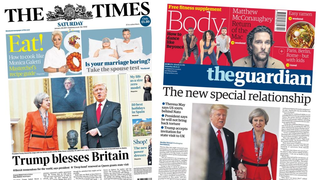 Newspaper headlines: May and Trump hand in hand dominates
