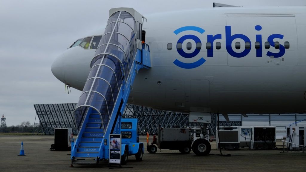 Flying Eye Hospital jet plane on show at Stansted Airport