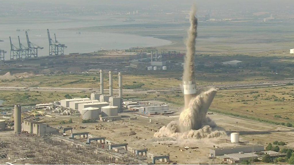 Chimney demolished at Kent's Grain A power station
