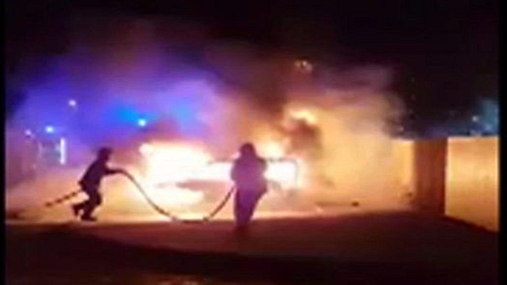 Footage of cars on fire in Antrim
