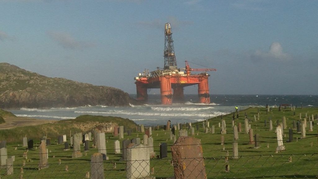 Drilling rig blown ashore in storms off Western Isles