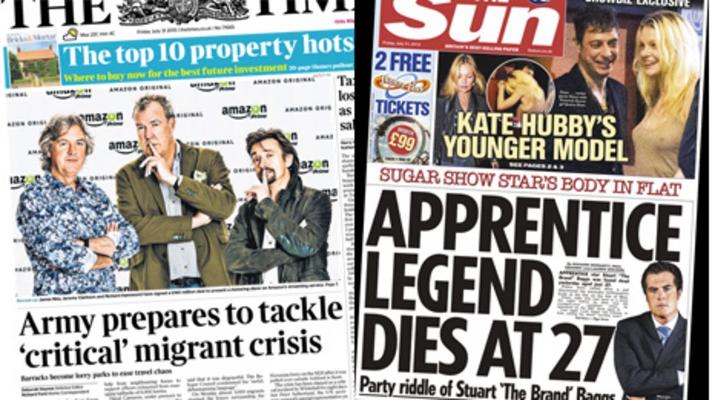 Newspaper Headlines Calais Latest And Apprentice Death Bbc News