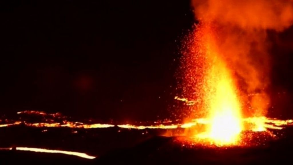 VIDEO: Island volcano's spectacular lava show