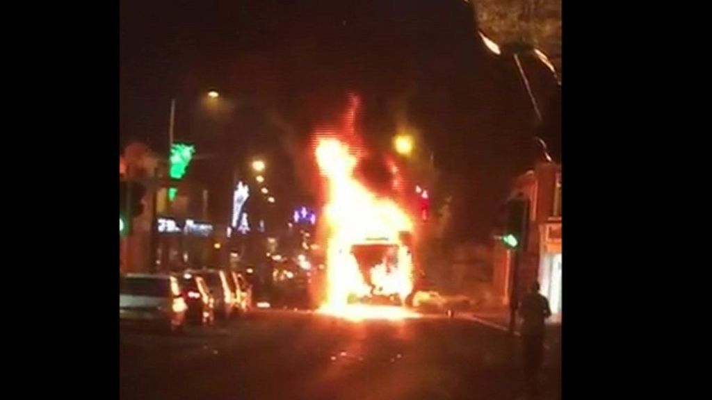 Lisnaskea: Lorry burns in main street of town