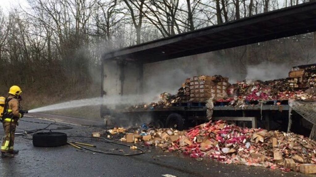 Shortbread lorry fire closes motorway