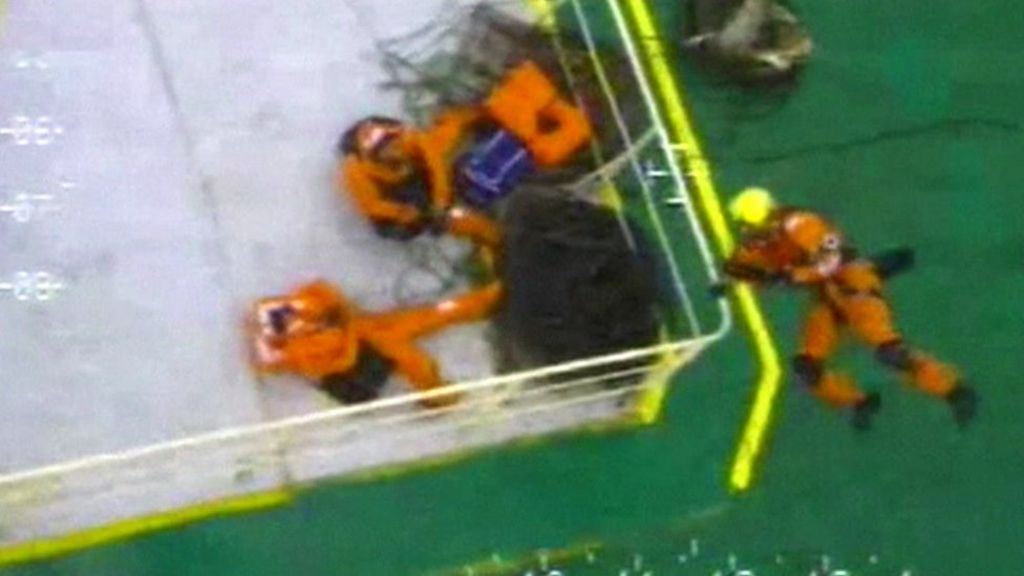 VIDEO: Crew saved from listing ship in heavy seas