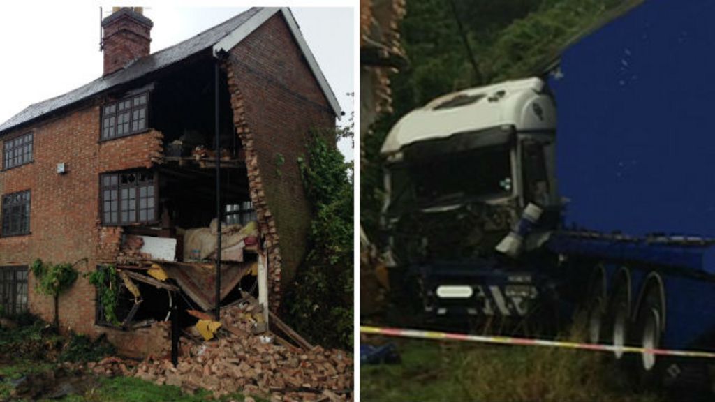 House 'ripped apart' in Sharnford lorry crash BBC News