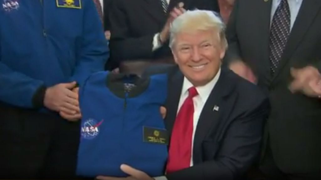 President jokes while signing space agency funding bill