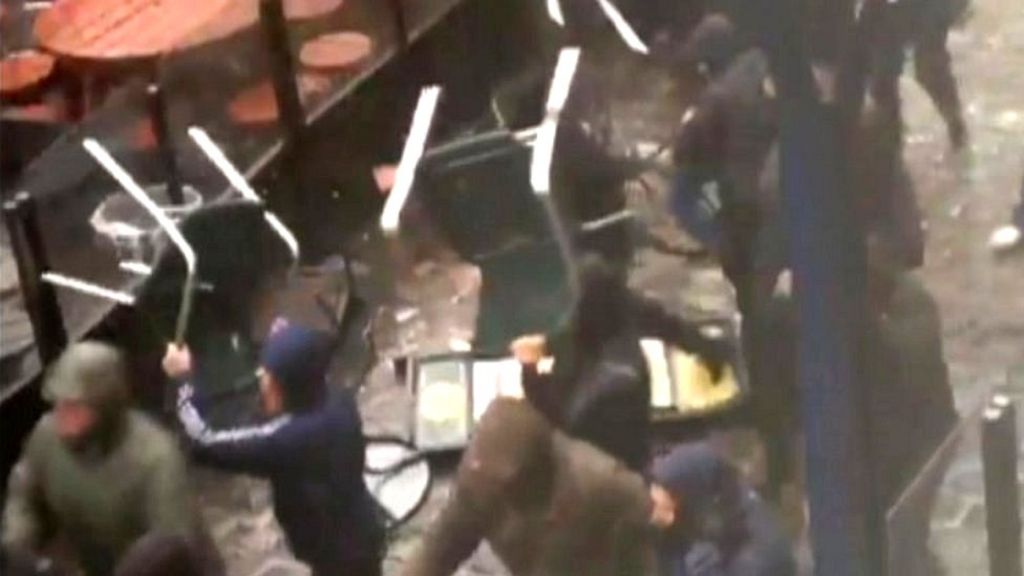 VIDEO: Football fans throw chairs in fight