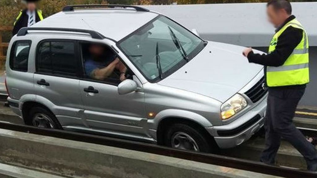 Wrong-way driver lodged on tramline