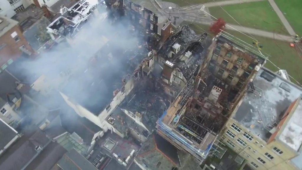 Exeter fire: Drone footage shows smouldering hotel