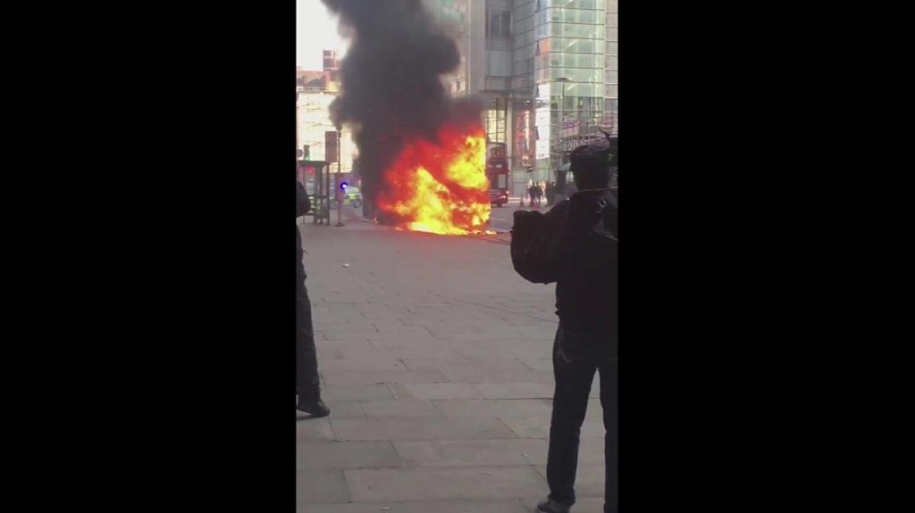 Double-decker bus catches fire near Liverpool Street station