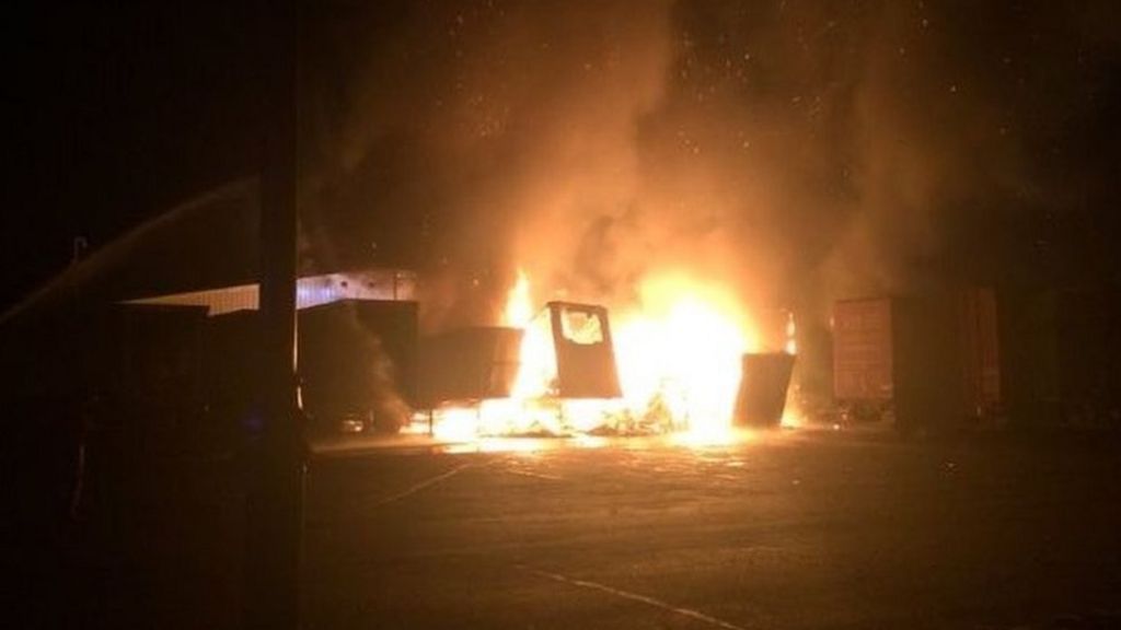 Fire destroys four trailers carrying toilet paper