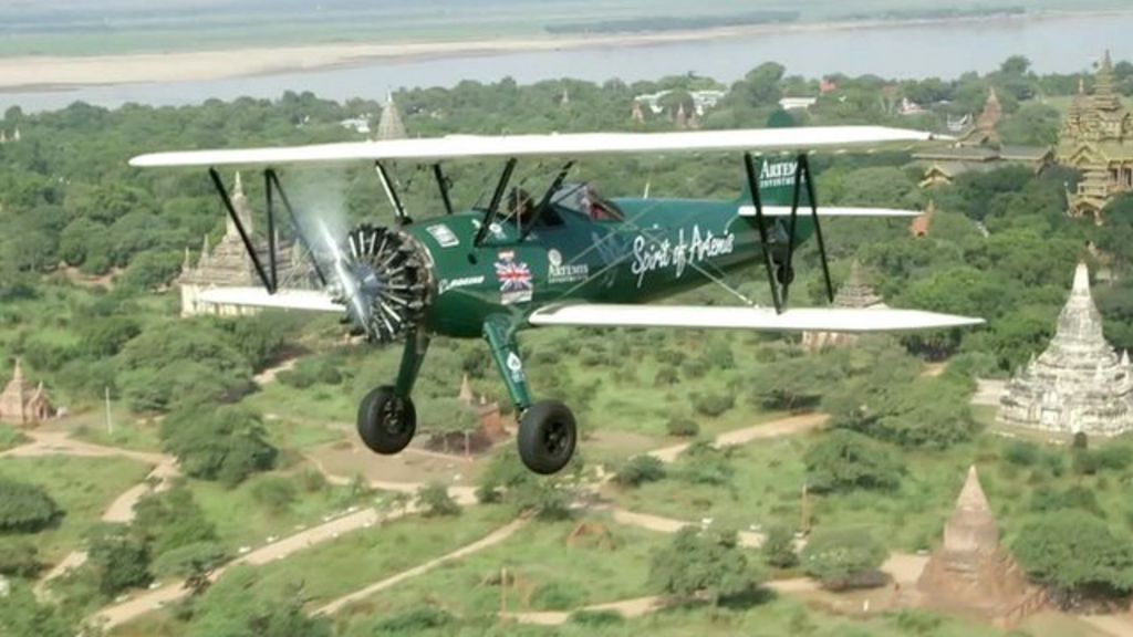 VIDEO: Bi-plane pilot on solo flight reaches Asia