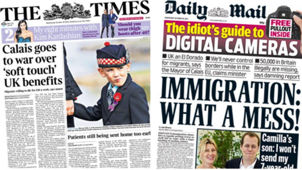 Newspaper headlines Calais comments, immigration 'mess' and NHS