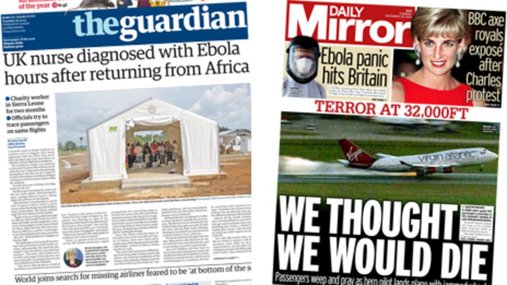 Newspaper headlines Ebola fears, plane emergency and Greece BBC News