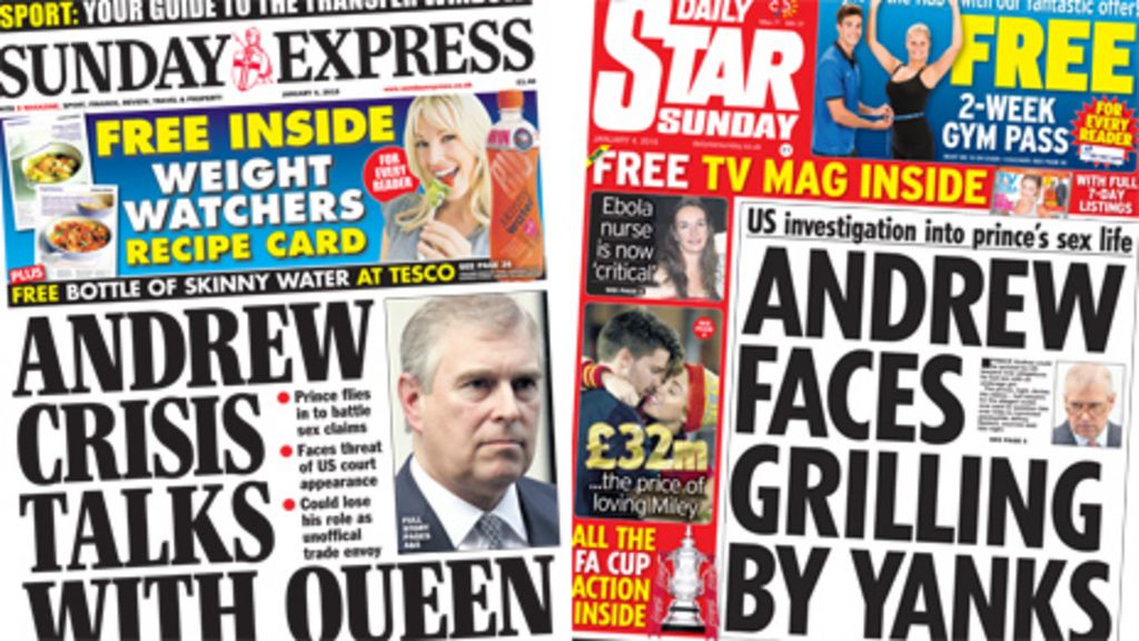 Newspaper Headlines Prince Andrew Sexual Contact Denial Bbc News 8732