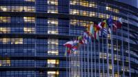 Flags outside the Strasbourg Parliament building