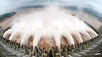 Water being discharged through the Three Gorges Dam, China