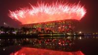 Firework display at opening ceremony of 2008 Beijing Olympics