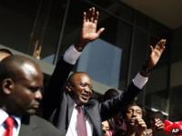 Uhuru Kenyatta celebrates on 9 March after being declared the winner of Kenya's presidential election