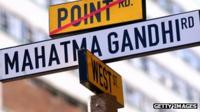 Street sign bearing name of Gandhi
