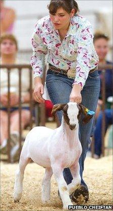 Margaret Weinroth with Theodore the goat
