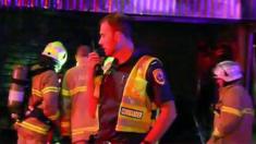 Emergency crews outside the Melbourne factory fire