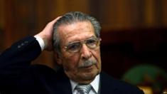 Former Guatemalan de facto President (1982-1983), retired General Jose Efrain Rios Montt, gestures during his trial on charges of genocide during his regime, in Guatemala City on April 30, 2013.