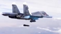 Russian Su-34 bomber drops bombs in file photo from video footage provided by Russian Defence Ministry 09/12/2015