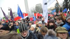 Protest outside parliament building in Warsaw, Poland, December 17, 2016.