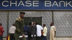 Customers at a Chase Bank in Kenya