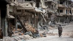 Ruined street in Homs, Syria