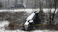 A car is overturned near Charlottesville, Virginia
