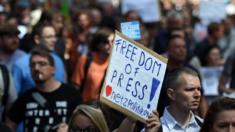 A demonstration over an investigation into a German website