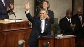 President Obama greets people at his penultimate State of the Union address in 2015