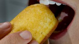Person eating a Twinkie
