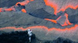 A scientist at Mount Nyiragongo