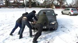 Men pushing car