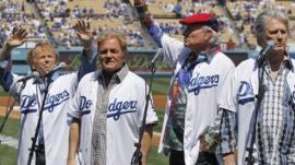 Beach Boys performing at the beginning of a Los Angeles Dodgers game in 2012