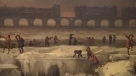 Painting showing the River Thames frozen over