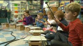 children playing music