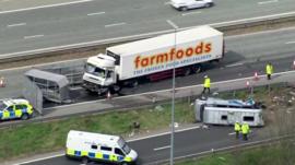 Scene of accident on M62 motorway