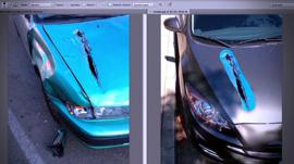 A n image of a car which is being digitally manipulated