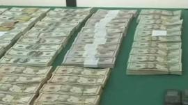 Money displayed by Bolivian authorities