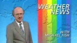 Michael Fish presenting the 1987 BBC Weather programme
