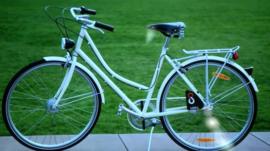 The Lock8 bicycle lock in position on a bike
